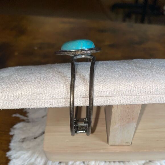 Triangle Rugged Stunning Turquoise Hollow Design Snap Bangle Bracelet Boho - Picture 3 of 6